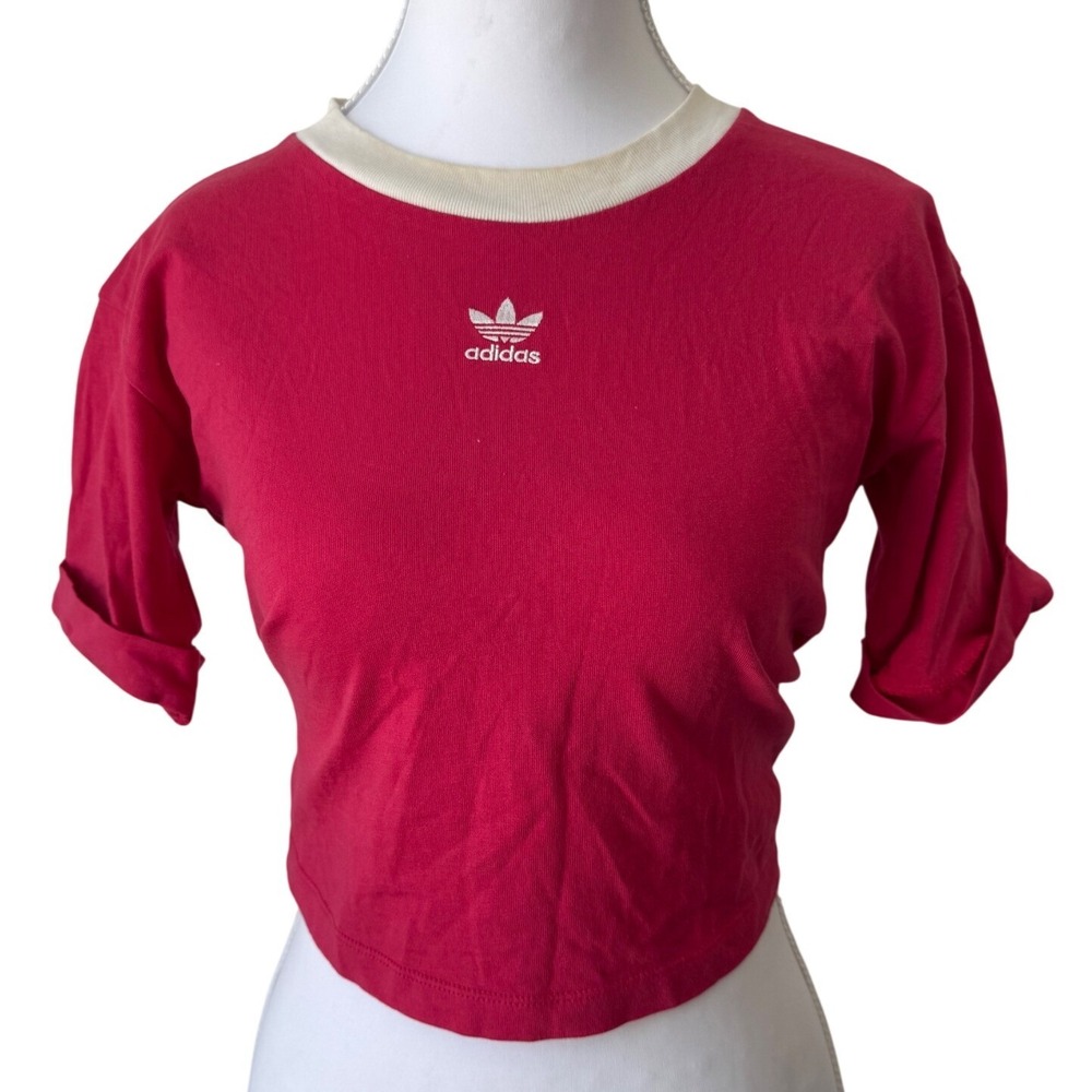 Adidas Originals Ringer Crop Top Red White Trefoil Logo Sporty Small